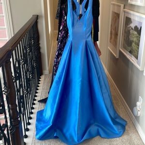 Baby blue satin evening gown